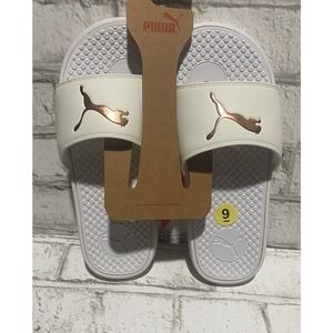 NWT PUMA Cool Cat Size 9 White with Copper Cat Logo Women Slide Sandals